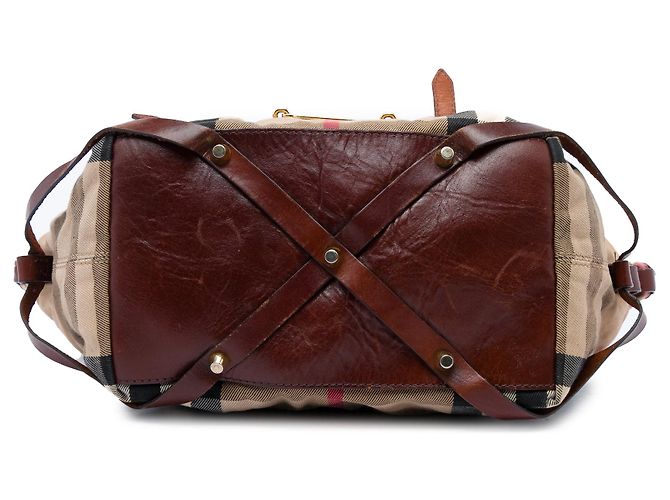 Borsa Tote Burberry Small House Check Canvas Bridle Salisbury Marrone - vista 3