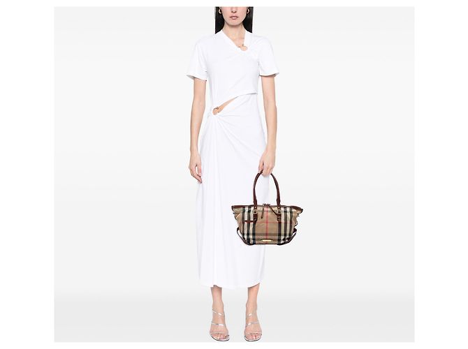 Borsa Tote Burberry Small House Check Canvas Bridle Salisbury Marrone - vista 6