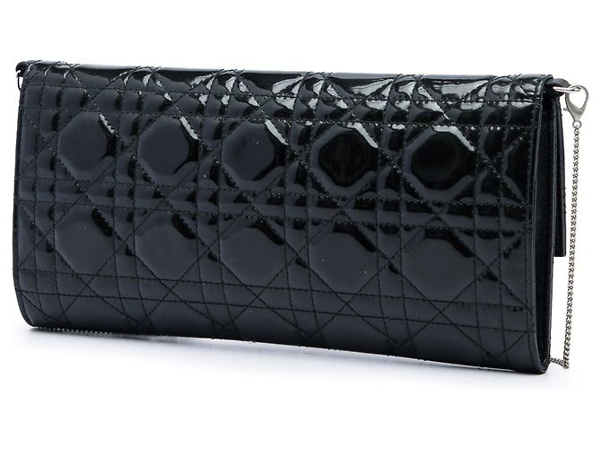 Clutch Dior Cannage in vernice nera con tracolla a catena Nero - vista 2