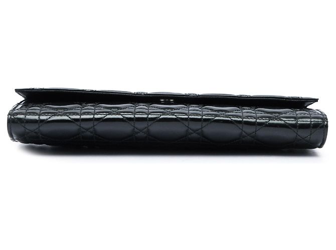 Clutch Dior Cannage in vernice nera con tracolla a catena Nero - vista 3
