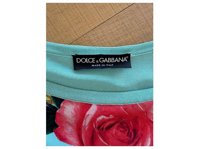Dolce & Gabbana Seidentop mit Rosenprint Blu Mediterraneo Braun Pink Rot Grün Hellblau - Ansicht 2