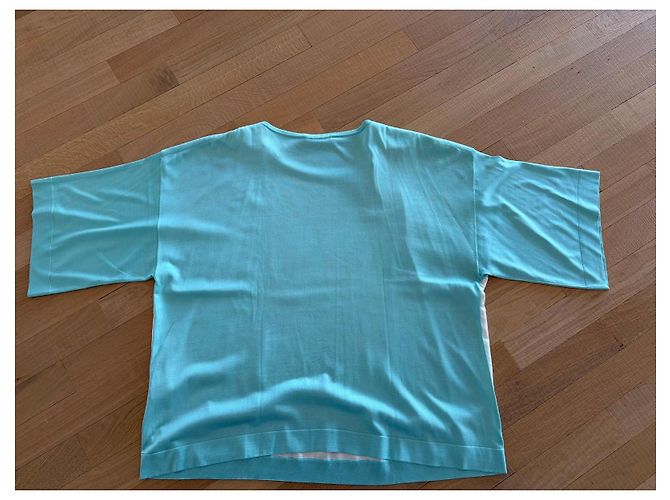 Dolce & Gabbana Seidentop mit Rosenprint Blu Mediterraneo Braun Pink Rot Grün Hellblau - Ansicht 3