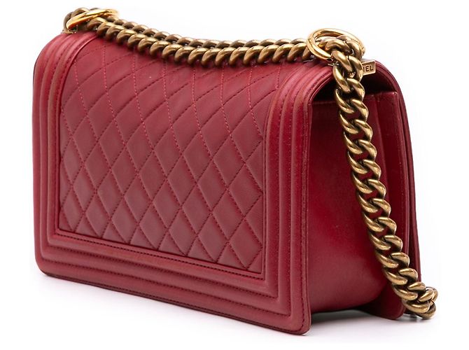Bolso bandolera Chanel Boy Flap de piel de cordero acolchada, Old Medium, Rojo Roja - vista 2