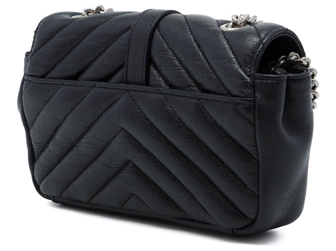 Autre Marque Borsa a catena Black Saint Laurent Baby Chevron Sheepskin Monogram Classic Punk Nero - vista 2