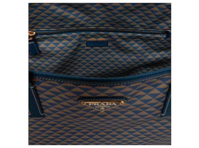 Tote Prada Symbole Triangolo in Tessuto con rifiniture in Saffiano Blu - vista 5