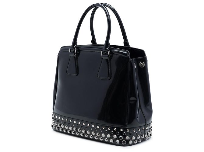 Tote Prada em couro Spazzolato preto com cristais e tachas - vista 2