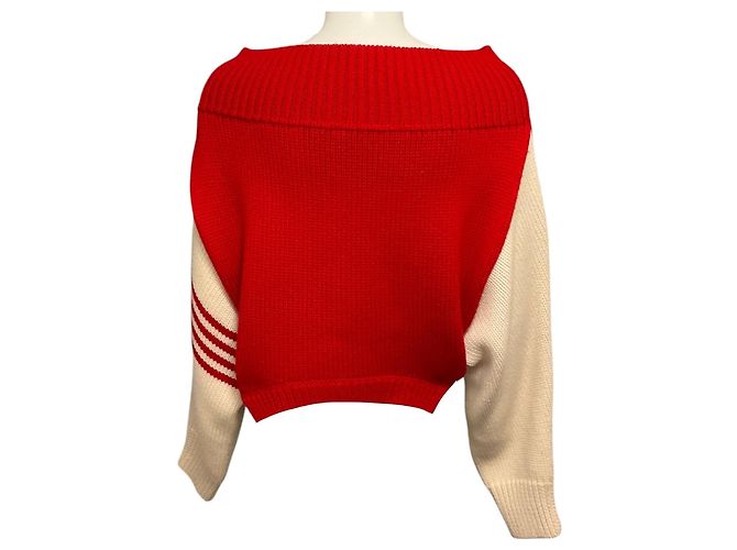 Autre Marque Camisola curta de malha de lã Monse Vermelho / Marfim com riscas - vista 3