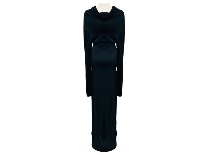 Salvatore Ferragamo Vestido maxi em jersey de manga comprida e decote drapeado Ferragamo preto - vista 3