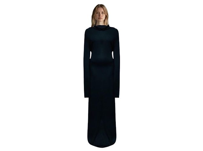 Salvatore Ferragamo Vestido maxi em jersey de manga comprida e decote drapeado Ferragamo preto - vista 7