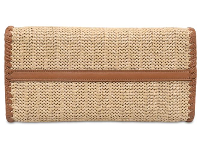 Double Borsa Satchel Paradigme Prada in rafia e vitello City Calf beige con cuciture a vista - vista 3