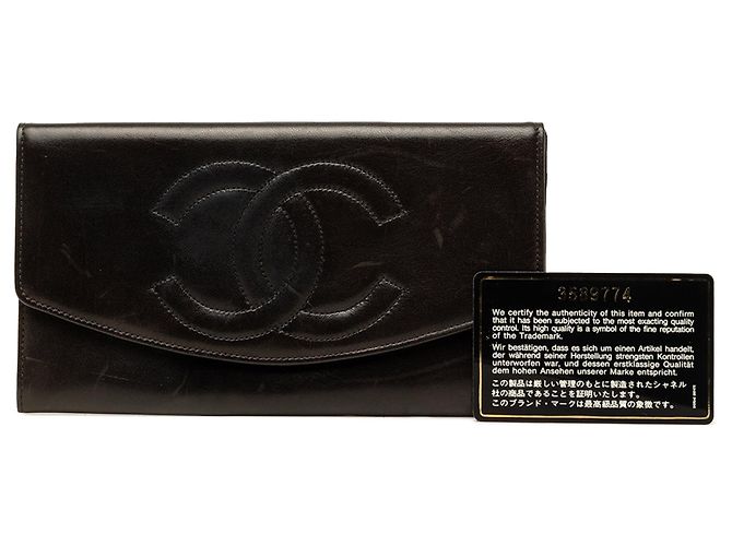 Black Chanel CC Lambskin Stitched Double Flap Long Wallet - view 11
