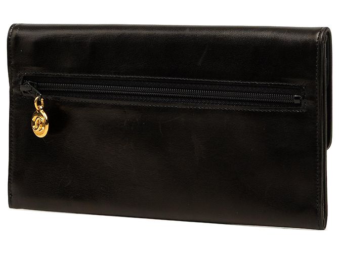 Black Chanel CC Lambskin Stitched Double Flap Long Wallet - view 2