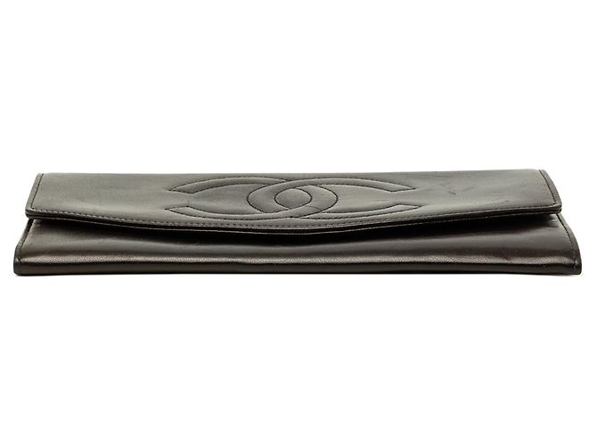 Black Chanel CC Lambskin Stitched Double Flap Long Wallet - view 3
