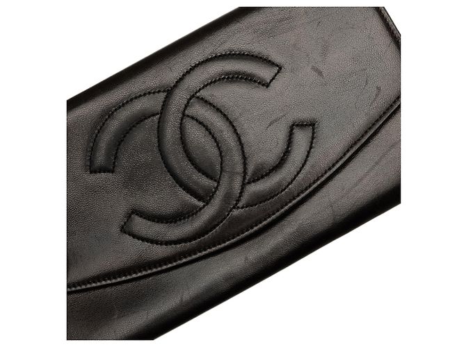 Black Chanel CC Lambskin Stitched Double Flap Long Wallet - view 8
