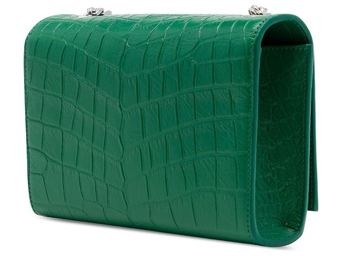 Autre Marque Borsa a tracolla Saint Laurent Kate Tassel Small in pelle embossed croc verde con monogramma - vista 2