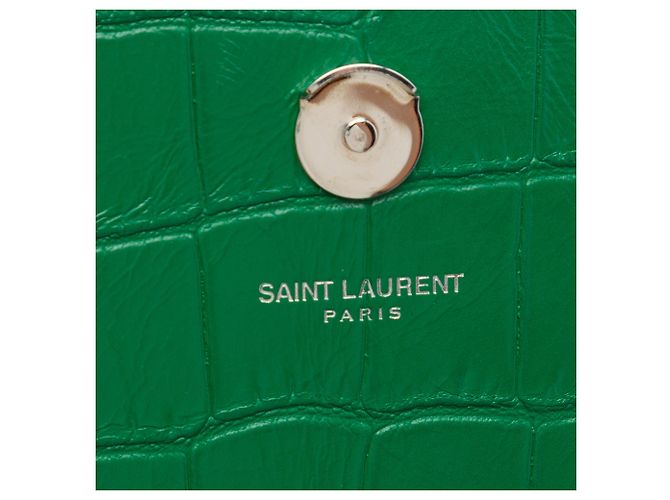 Autre Marque Borsa a tracolla Saint Laurent Kate Tassel Small in pelle embossed croc verde con monogramma - vista 5
