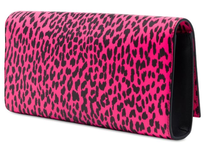 Autre Marque Clutch Saint Laurent in pelle rosa con stampa leopardata e monogramma Cassandre - vista 2