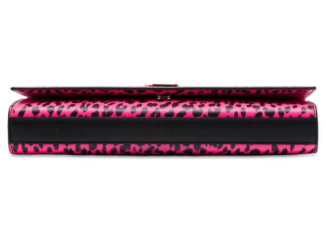 Autre Marque Clutch Saint Laurent in pelle rosa con stampa leopardata e monogramma Cassandre - vista 3