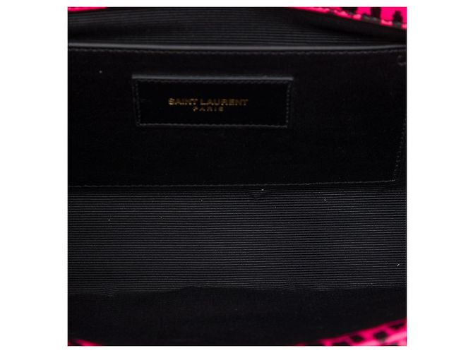 Autre Marque Clutch Saint Laurent in pelle rosa con stampa leopardata e monogramma Cassandre - vista 4