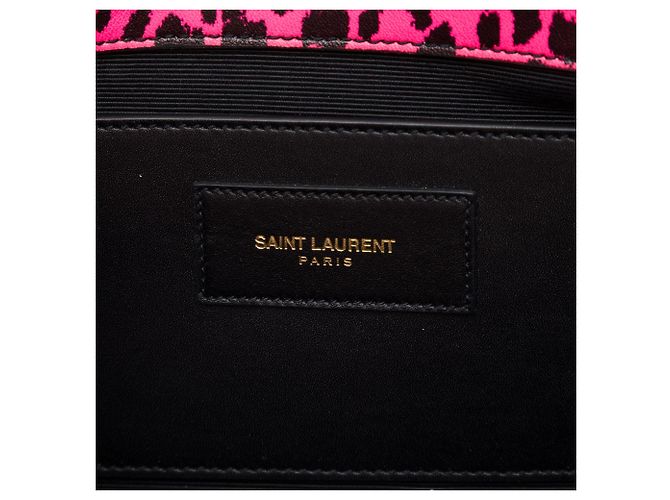 Autre Marque Clutch Saint Laurent in pelle rosa con stampa leopardata e monogramma Cassandre - vista 5