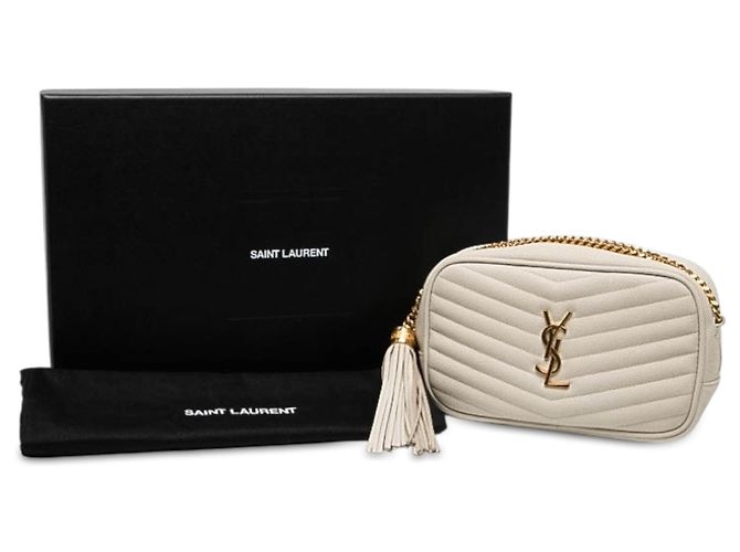 Autre Marque Borsa camera Mini Lou con nappina in pelle grain de poudre monogrammata bianca Saint Laurent Bianco - vista 10