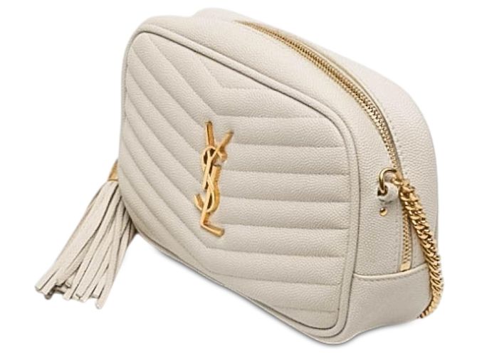 Autre Marque Borsa camera Mini Lou con nappina in pelle grain de poudre monogrammata bianca Saint Laurent Bianco - vista 2