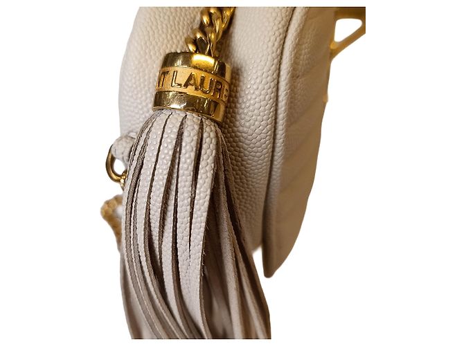 Autre Marque Borsa camera Mini Lou con nappina in pelle grain de poudre monogrammata bianca Saint Laurent Bianco - vista 6