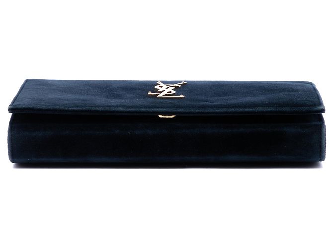 Autre Marque Borsa a tracolla portafoglio con catena Kate in camoscio blu con monogramma Saint Laurent - vista 3
