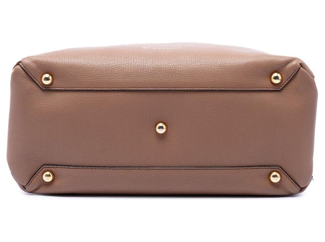 Borsa Satchel Burberry Medium in vitello marrone e House Check Banner - vista 3