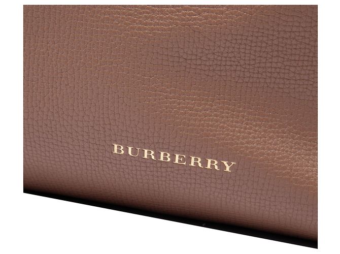 Borsa Satchel Burberry Medium in vitello marrone e House Check Banner - vista 5