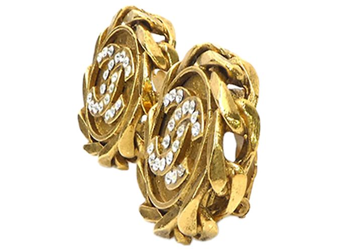 Chanel CC vergoldete runde Clip-On-Ohrringe mit Strass Golden - Ansicht 2