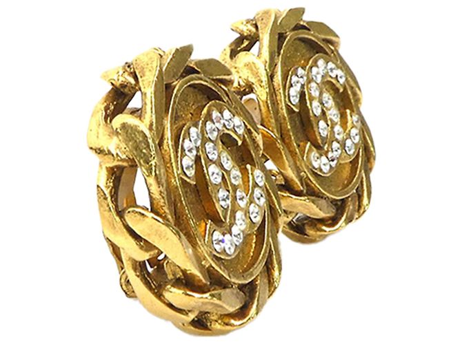 Chanel CC vergoldete runde Clip-On-Ohrringe mit Strass Golden - Ansicht 6