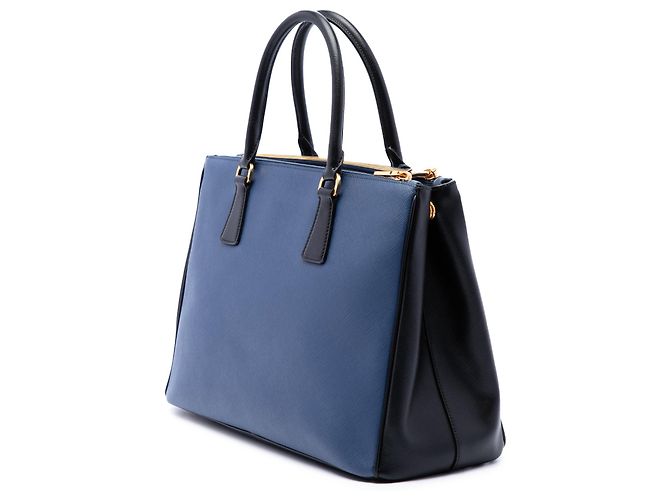Prada Galleria Double Zip Satchel Medium Bicolor aus Saffiano Lux Blau - Ansicht 2