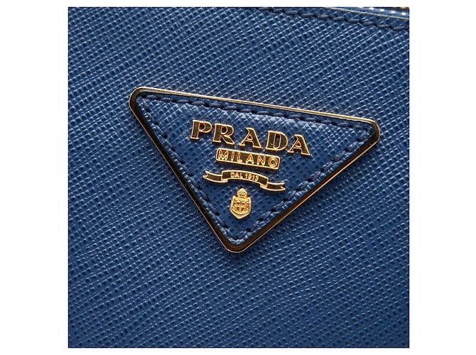 Prada Galleria Double Zip Satchel Medium Bicolor aus Saffiano Lux Blau - Ansicht 5