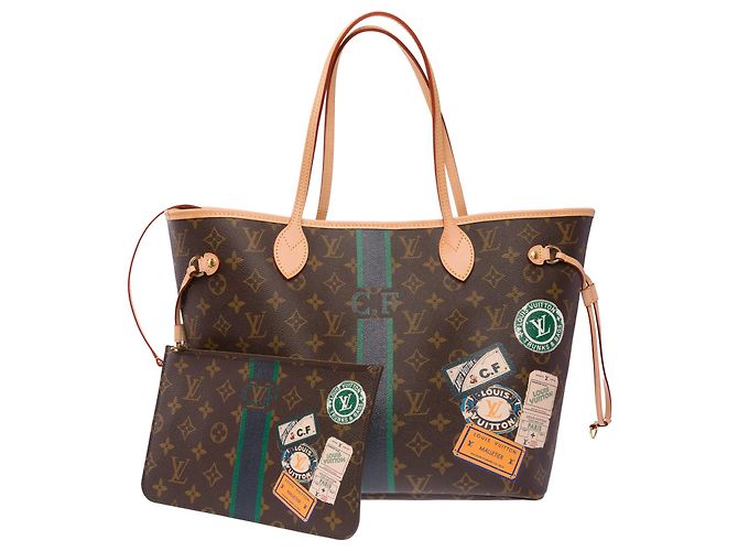Borsa LOUIS VUITTON Neverfull in Tela Marrone - 104001 - vista 13
