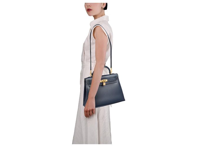Hermès mala HERMES Kelly 32 em Couro Azul Marinho - 103998 - vista 13