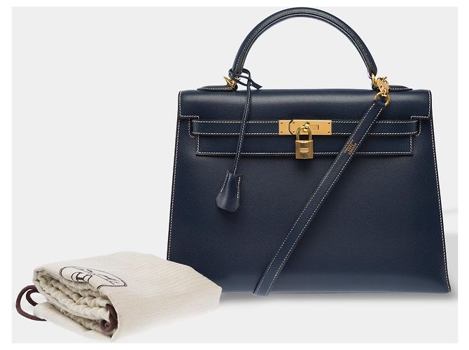 Hermès mala HERMES Kelly 32 em Couro Azul Marinho - 103998 - vista 2