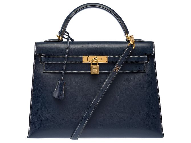 Hermès mala HERMES Kelly 32 em Couro Azul Marinho - 103998 - vista 3