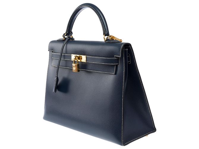 Hermès mala HERMES Kelly 32 em Couro Azul Marinho - 103998 - vista 5