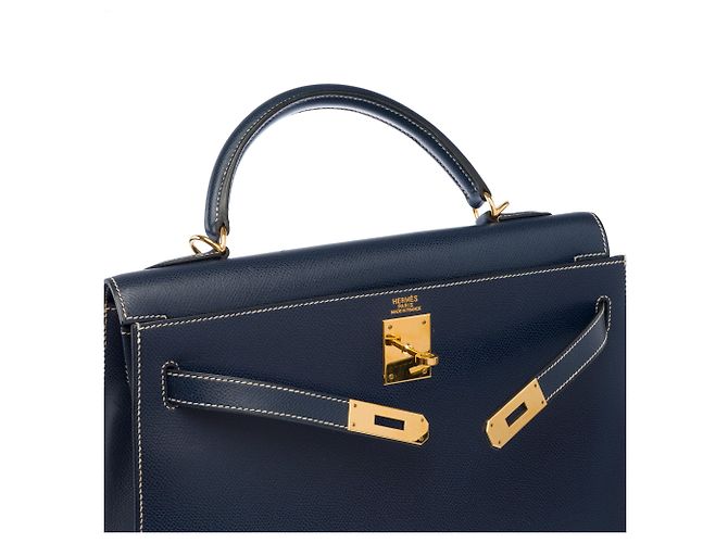 Hermès mala HERMES Kelly 32 em Couro Azul Marinho - 103998 - vista 7