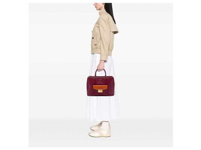 Borsa Prada Bicolor Saffiano Lux Galleria rossa con doppia tasca frontale con zip Rosso - vista 6
