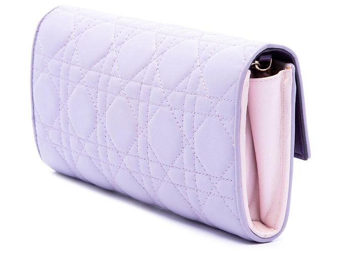 Borsa a tracolla Lady Dior Wallet On Chain in pelle d'agnello Cannage viola Dior Porpora - vista 2