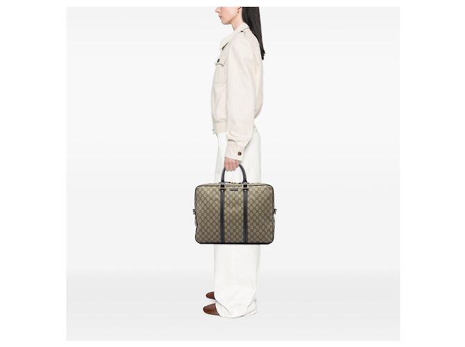 Borsa business Gucci GG Supreme beige - vista 5