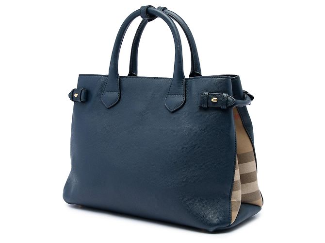 Bolsa Satchel Banner Burberry Medium em couro e House Check azul - vista 2