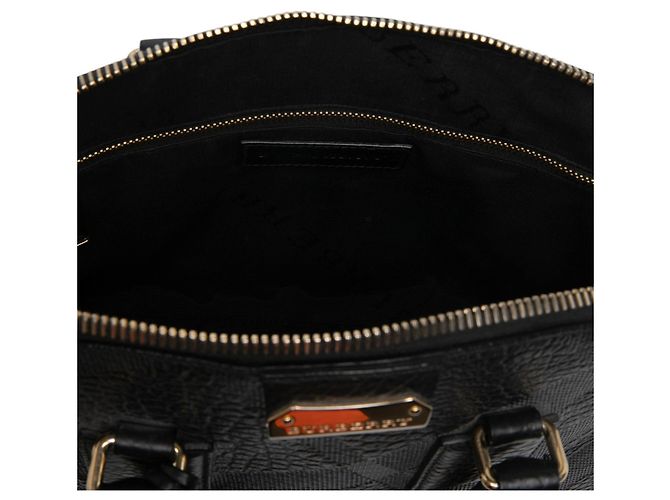 Borsa Bowling Satchel Orchard Burberry Small in pelle grana nera goffrata Check Nero - vista 5