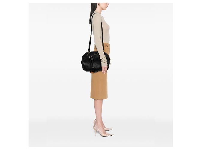 Borsa Bowling Satchel Orchard Burberry Small in pelle grana nera goffrata Check Nero - vista 8