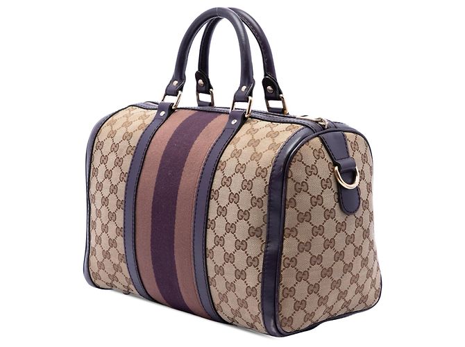 Sac Boston Satchel Gucci Medium GG Canvas Web Joy Beige - vue 2