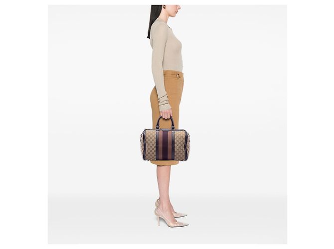 Sac Boston Satchel Gucci Medium GG Canvas Web Joy Beige - vue 6