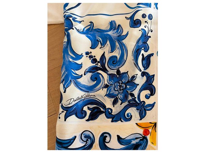 Dolce & Gabbana Maiolica Seidentop Weiß Blau Grün Orange Gelb - Ansicht 4
