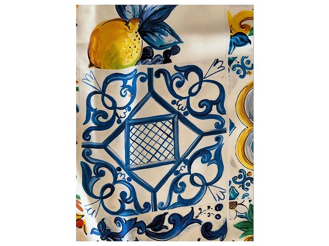 Dolce & Gabbana Maiolica Seidentop Weiß Blau Grün Orange Gelb - Ansicht 6